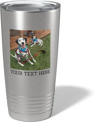 Vista 9 de Vaso personalizado de 20 onzas (17 colores) con foto impresa con aislamiento térmico de acero inoxidable recubierto de polvo con tapa, regalo