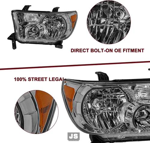 Vista 4 de JSBOYAT Conjunto de faros delanteros para Toyota Tundra 2007 2008 2009 2010 2011 2012 2013 / Reflector ámbar Sequoia 2008-2017 con lente ahumado