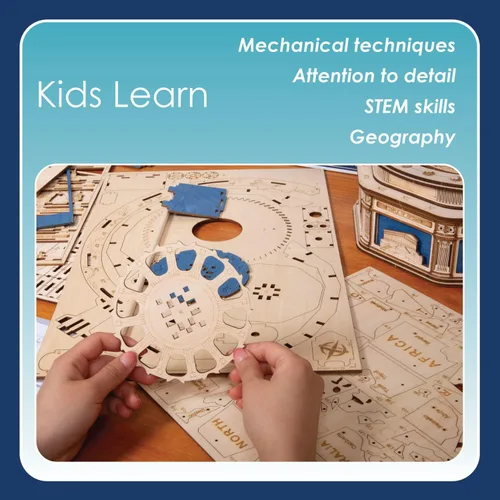 Vista 7 de MindWare Gearjits: Globe - Rompecabezas de construcción 3D de madera para adolescentes y adultos - Modelo de construcción de bricolaje - Diversión