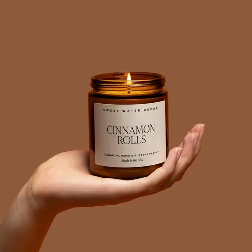Vista 7 de Sweet Water Decor Vela en rollo de canela, aromas de otoño e invierno, tarro ámbar de 9 onzas Cinnamon, Icing & Buttery Pastry Scented Soy Wax