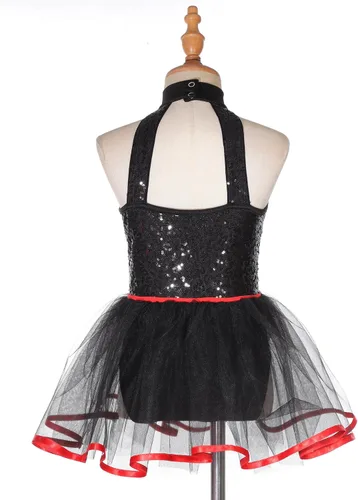 Vista 4 de TTAO Disfraz de payaso para niñas, vestido de bufón halter blanco y negro, para bailar, leotardo