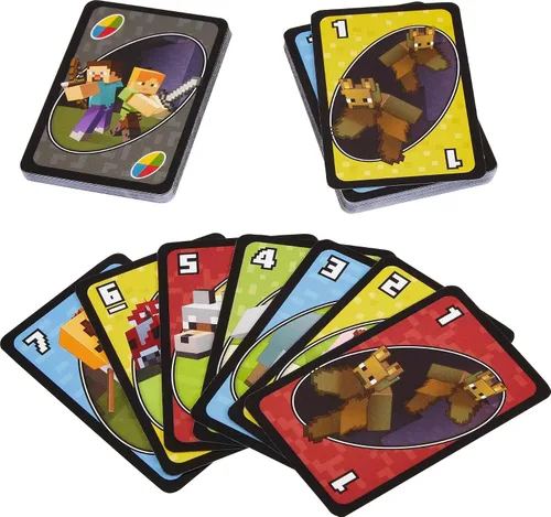 Vista 6 de Mattel Games UNO Minecraft - Juego de cartas con caja de almacenamiento, a