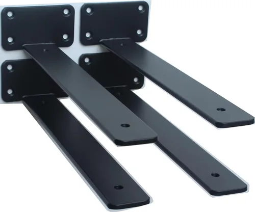 Vista 70 de Paquete de 2 - Soportes de estante en L ocultos negros de 4 pulgadas (1/5 pulgada de grosor) Soportes de estante flotante de hierro Soportes