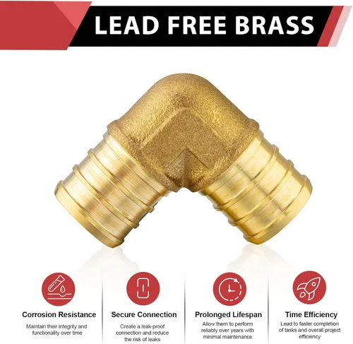 Vista 3 de Paquete de 2 accesorios de latón EFIELD Pex de 1 pulgada x 1 pulgada de 90 grados, ASTM F1807, NSF61 (PEX1807062-2PCS) for Pex Pipe/Tubing
