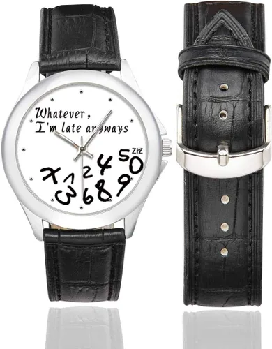 Vista 2 de InterestPrint - Reloj de pulsera de cuero clásico de acero inoxidable para mujer, resistente al agua, color negro