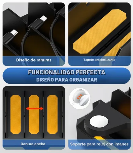Vista 5 de Estación de carga para múltiples dispositivos, estación de carga múltiple Honcila 6 en 1 para teléfono celular, tableta, iPhone, iPad y más Negro