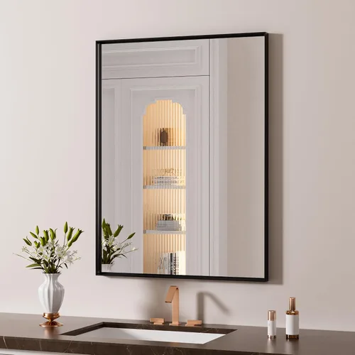 Vista 19 de LOAAO Espejo de Baño de Pared Rectangular Negro de 20"X30", Marco de Aleación de Aluminio Negro Mate, Vidrio Templado, se Cuelga Vertical u