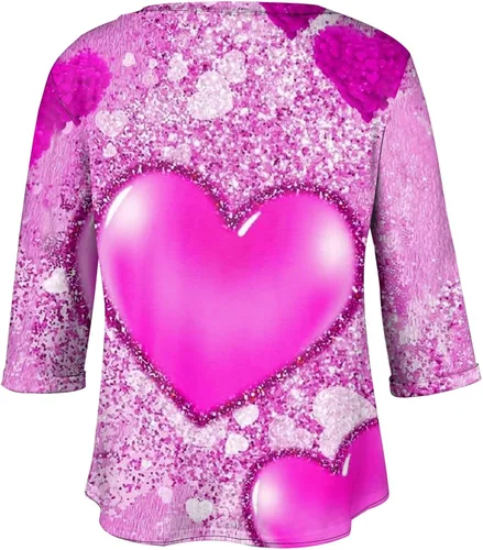 Vista 3 de FlekmanArt Womens Sweatshirt Valentine's Day Print V Neck Blouses Plus Size Long Sleeve Outfit Lightweight Pullover Tops