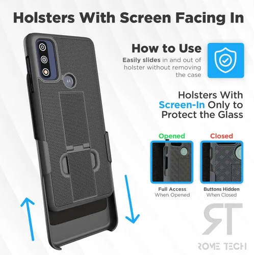 Vista 4 de Funda diseñada para Motorola Moto G Pure (2021) con funda de clip para cinturón, funda con función atril, color negro
