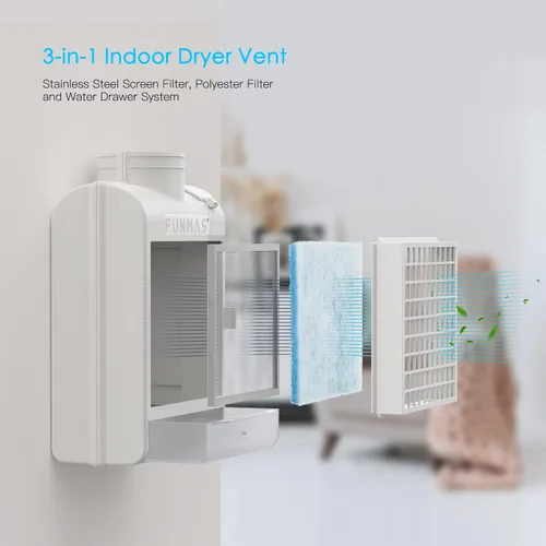 Vista 3 de FUNMAS Ventilación 3 en 1 para secadora interior + paquete de 10 filtros de repuesto FUNMAS