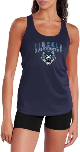 Vista 481 de Camiseta deportiva sin mangas oficial de NCAA Collegiate para mujer, con espalda cruzada, colección con logotipo primario