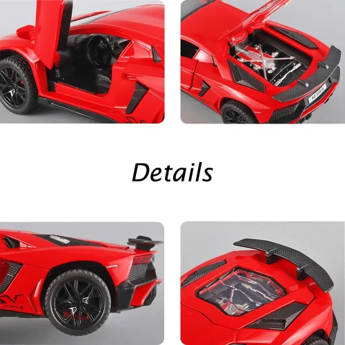 Vista 5 de iLooboo Vehículos de juguete modelo Red Aventador Pull Back Diecast con luz y sonido