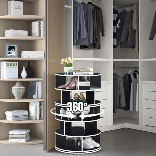 Vista 3 de Kings Brand Furniture - Zapatero giratorio de 5 niveles, 360° giratorio Lazy Susan, organizador de almacenamiento en torre para armario, entrada