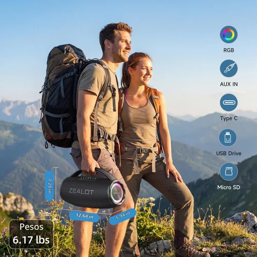 Vista 3 de ZEALOT Altavoz Bluetooth portátil para playa de 80 W, altavoz inalámbrico Bluetooth, altavoz impermeable IP67 para exterior/hogar, sonido estéreo