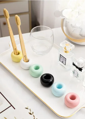 Vista 5 de 2 soportes para cepillos de dientes de cerámica, soporte individual para cepillos de dientes para encimeras de tocador de baño, tocador (negro)