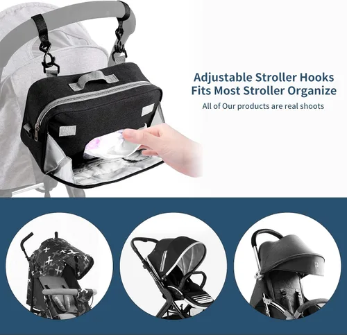 Vista 3 de TRENDPLAY Pequeña bolsa de pañales, organizador de cochecito pequeño con bolsillos para toallitas, consola para padres con correas de cochecito