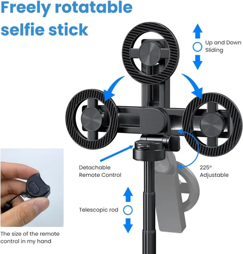Vista 6 de Trípode magnético para teléfono de 63 pulgadas para iPhone, trípode de aluminio para teléfono celular de viaje con fuerte soporte a presión