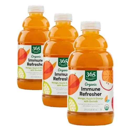 Vista 5 de 365 by Whole Foods Market, Zumo orgánico de zanahoria y naranja con cúrcuma, refrescante inmunológico, 32 onzas líquidas