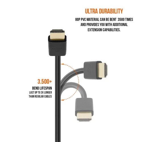 Vista 8 de Cmple - Paquete de 2 cables HDMI flexibles, 1.5 pies, HDMI 2.0 ultrafino, ARC, 3D Negro