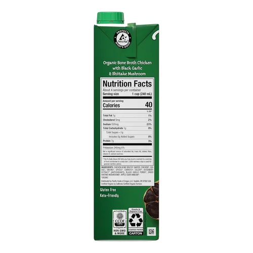 Vista 3 de Pacific Foods Caldo de hueso de pollo orgánico con ajo negro y hongo shiitake, caja de 32 onzas