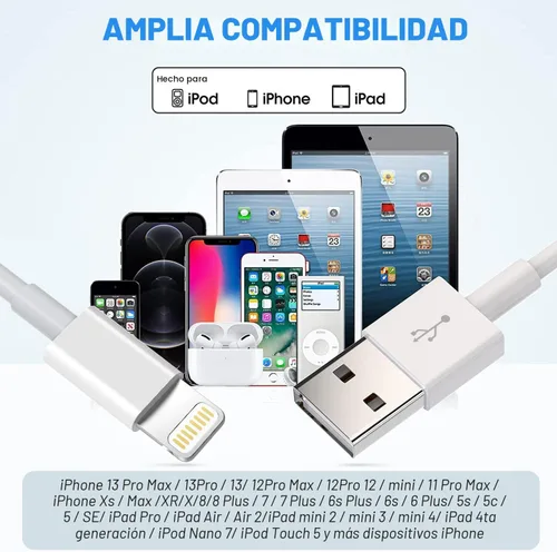 Vista 7 de OCEEK Cargador para iPhone (paquete de 3 cables USB A a Lightning de 6 pies), certificado MFi Cables de carga rápida Apple Charger compatible