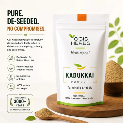 Vista 3 de YOGIS HERBS Kadukkai Powder - Haritaki dessembrado/Terminalia chebula/Harad — Polvo tradicional de hierbas tamil para rutinas diarias digestivas