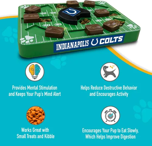 Vista 4 de Pets First NFL Indianapolis Colts Rompecabezas interactivo para perros - Juego de rompecabezas y premios para perros (Paquete de 2)