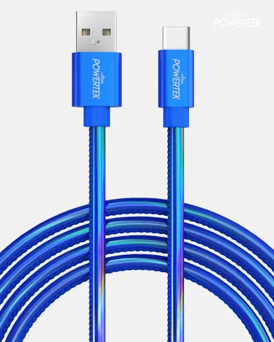 Vista 2 de LIQUIPEL Powertek Metallic Shine - Cable de carga USB tipo C, cable USB C de carga rápida de 6 pies, adaptador para automóvil, Galaxy, Android