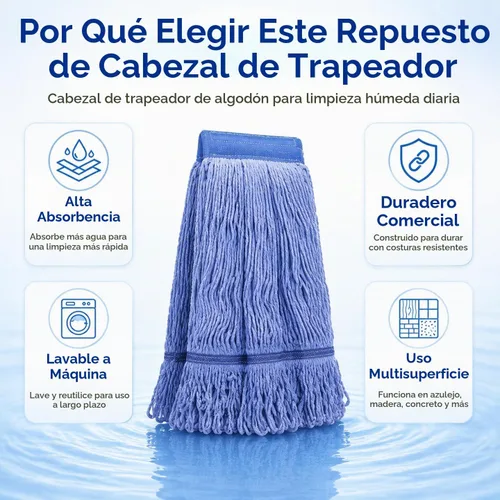 Vista 4 de Paquete de 12 cabezales de repuesto para trapeador, repuesto comercial de cabezal de trapeador de alta resistencia, repuestos comerciales de algodón