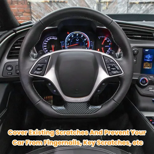 Vista 8 de Cubierta de volante con aspecto de fibra de carbono, cubierta de moldura para Chevrolet Corvette C7 Z06 Z51 ZR1 Stingray Grand Sport 2014 2015 2016