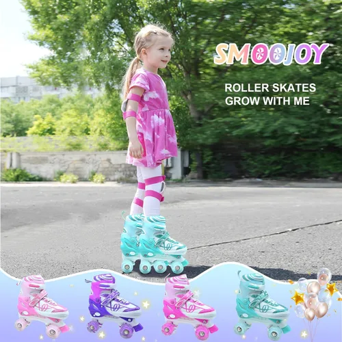 Vista 6 de Patines para niños y niñas con detalles de purpurina, patines de diseño musical para exteriores con ruedas iluminadas, patines ajustables para niños