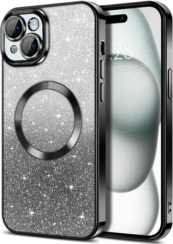 Vista 114 de Hython Funda para iPhone 13 Pro transparente con purpurina magnética [compatible con MagSafe] Protector completo de lente de cámara delgado