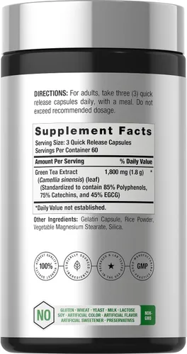 Vista 2 de Horbäach EGCG Green Tea Extract Pills 180 Cápsulas Potencia máxima