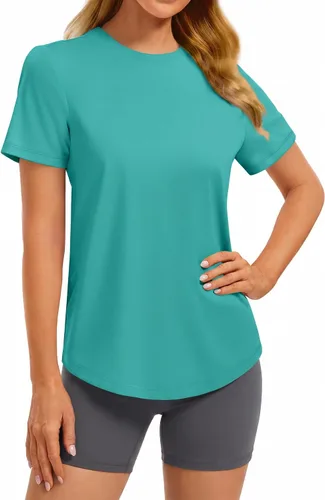 Vista 17 de PINSPARK Camisetas básicas de entrenamiento suaves para mujer, de manga Azul oscuro