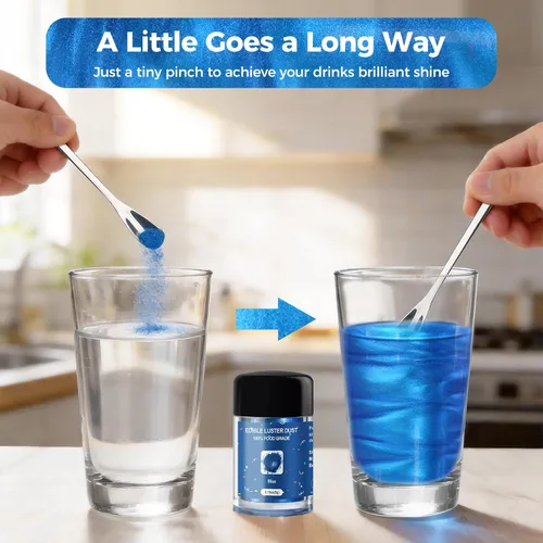 Vista 4 de CRPTHE Polvo de Polvo de Lustre Azul Comestible 5g, Purpurina Comestible para Bebidas, Polvo de Purpurina de Grado Alimenticio para Cócteles