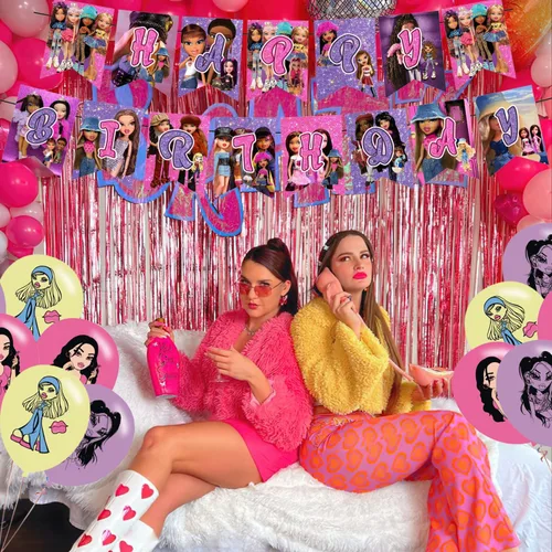 Vista 5 de Decoraciones de fiesta de cumpleaños de niña brat, suministros de fiesta temática de niña mocosa para niños y adultos con pancarta de feliz