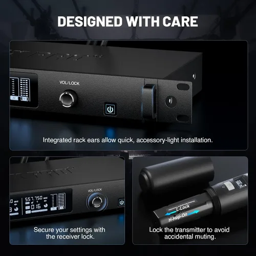Vista 5 de Phenyx Pro UHF Sistema de Micrófono Inalámbrico Inteligente, Micrófonos Inalámbricos Duales con Escaneo y Sincronización Automática, Potencia de RF