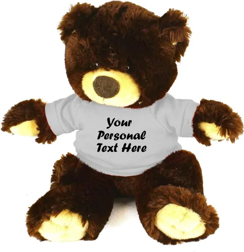 Vista 19 de Plushland Oso de peluche Noah de chocolate de 12 pulgadas, regalo personalizado, texto personalizado en la camisa, gran regalo para el día