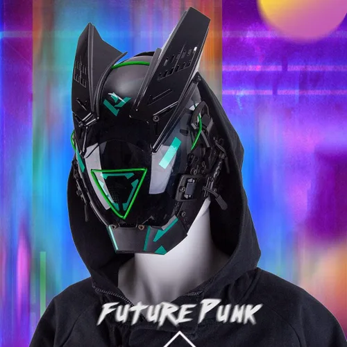 Vista 8 de DECI Casco punk gótico, máscara de cosplay con luz, futurista para máscara Cyber Punk, fiesta de Halloween para hombres y niños