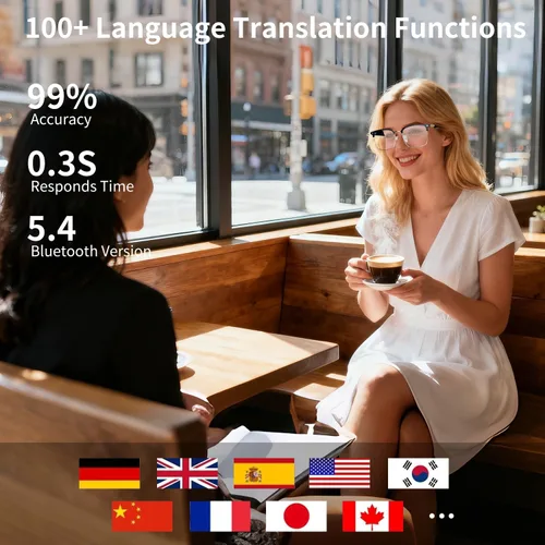 Vista 3 de Lentes inteligentes AI, lentes de traducción Bluetooth con más de 100 idiomas, carga magnética, lentes de sol polarizados que cambian