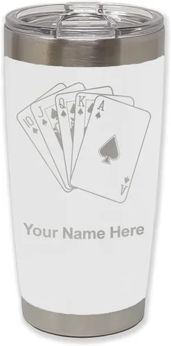 Vista 35 de LaserGram Vaso aislado al vacío de 20 onzas, tarjetas de póquer Royal Flush con grabado personalizado incluido (negro)