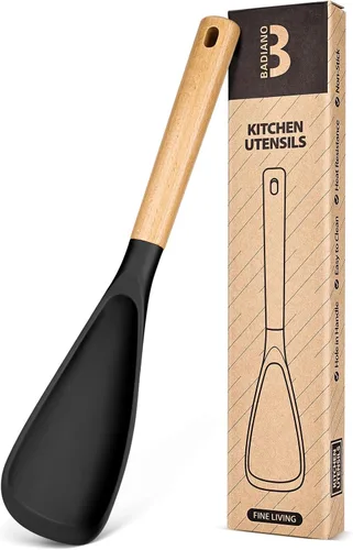 Vista 12 de Cuchara de cocina para utensilios de cocina antiadherentes, ideal para cocinar y servir silicona mate resistente sin BPA, cuchara con mango de Verde