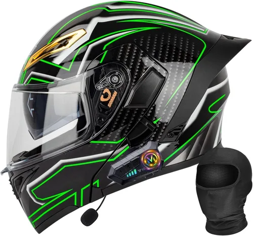 Vista 12 de Casco Bluetooth Moto DOT Aprobado Casco Abatible, Casco Integrado De Moto, Cascos Abatible con Doble Visera, Ventilación Forro, para La Respuesta