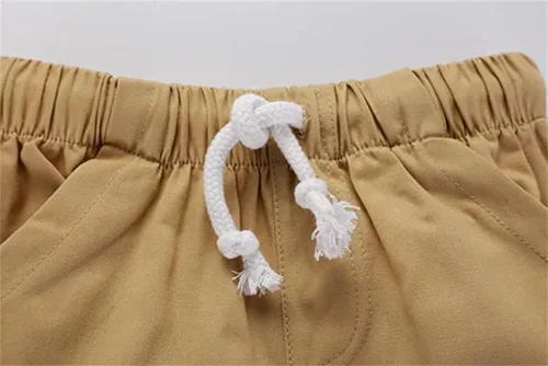 Vista 5 de HILEELANG Pantalones cortos chinos de verano para niños pequeños, de algodón, elásticos, con cordón, para uniforme escolar, 2