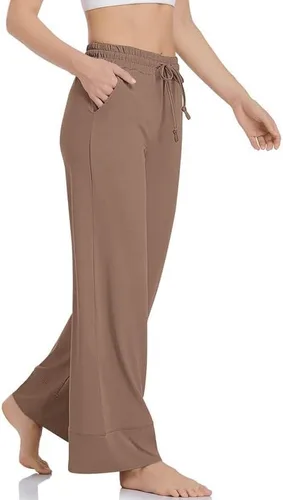 Vista 3 de TARSE Pantalones de yoga de pierna ancha para mujer, talla grande, pantalones palazzo, cintura alta, pantalones de pijama, pantalones casuales