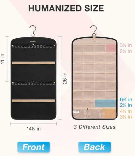 Vista 5 de BAGSMART Organizador de joyas colgante, soporte para collares, aretes antienredos, colgador de anillos con 10 bolsas de joyería, rollo