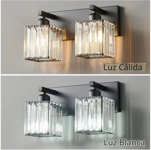 Vista 2 de Moderna lámpara de pared de tocador de baño de cristal negro de 2 luces Negro recto.