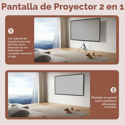 Vista 7 de Pantalla de proyector con soporte, pantalla de proyector portátil de 80 pulgadas para exteriores e interiores, pantalla de proyección ALR de 1.5