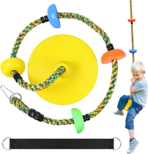 Vista 11 de Tree Swing for Kids,Heavy Duty Single Disc Seat Climbing Rope Set with Hanging Strap and Platform Carabiners for Backyard Treehouse and Outdoor