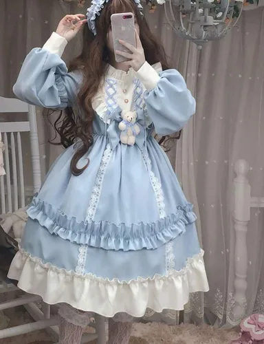 Vista 2 de Adove Vestido Kawaii Lolita para mujer, vestidos de Lolita de manga larga para adolescentes y niñas